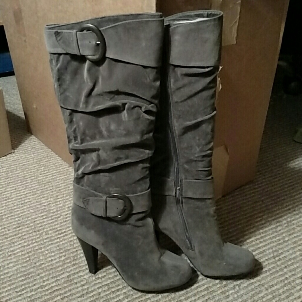 Grey faux suede heel boots